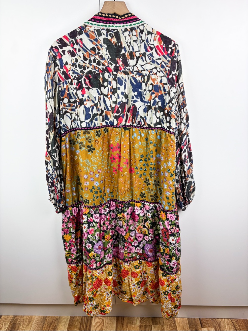Anthropologie Conditions Apply Retro Floral Tiered Kimono Embroidered Patchwork - Picture 6 of 7